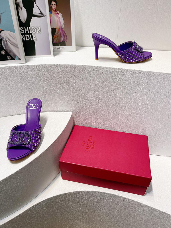 Sandali con tacco alto VT in pelle di pecora viola 292792