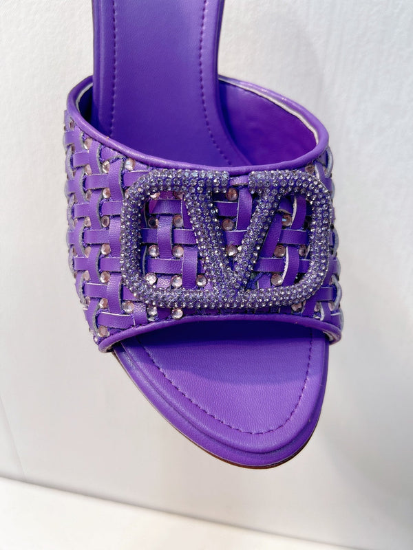 Sandali con tacco alto VT in pelle di pecora viola 292792