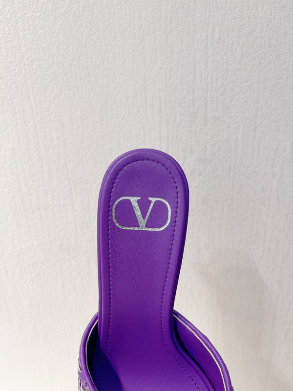 Sandali con tacco alto VT in pelle di pecora viola 292792