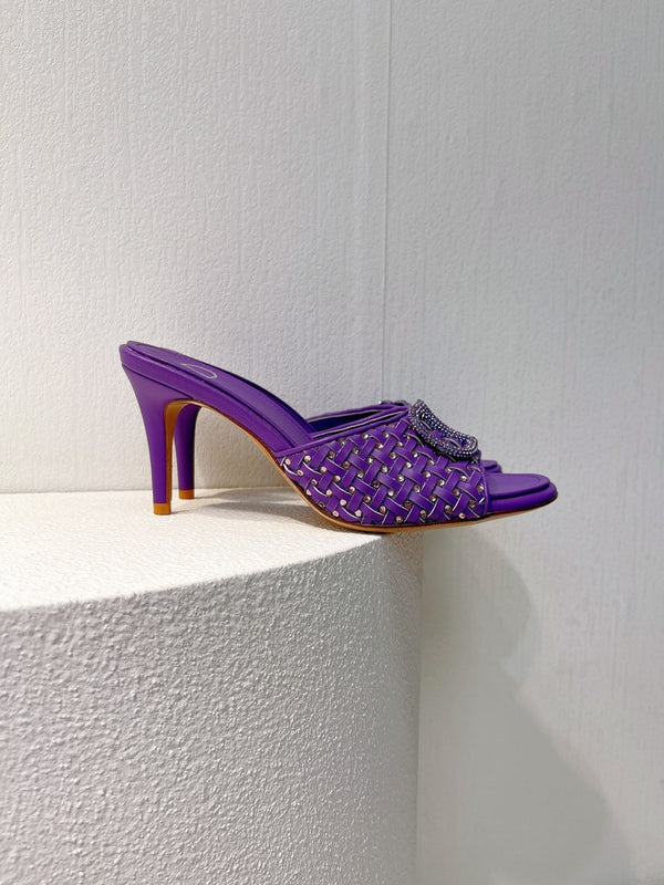 Sandali con tacco alto VT in pelle di pecora viola 292792