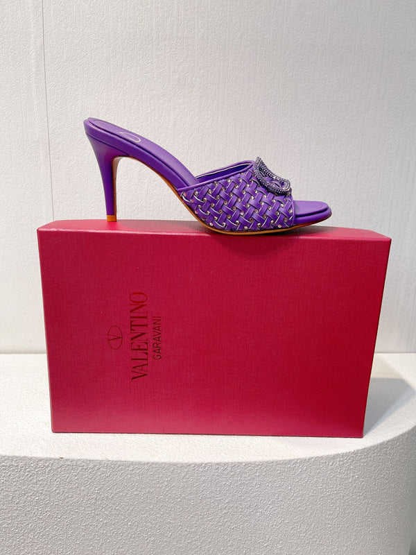 Sandali con tacco alto VT in pelle di pecora viola 292792