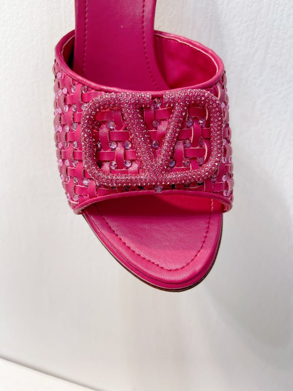 Sandali con tacco alto VT in pelle di pecora rosa fucsia 292793