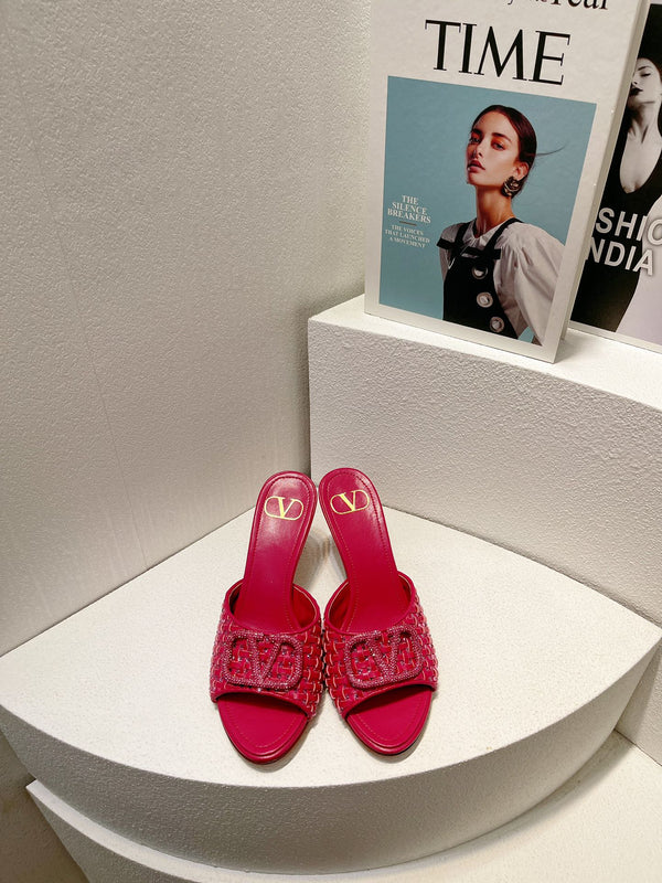 Sandali con tacco alto VT in pelle di pecora rosa fucsia 292793