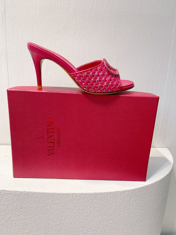 Sandali con tacco alto VT in pelle di pecora rosa fucsia 292793