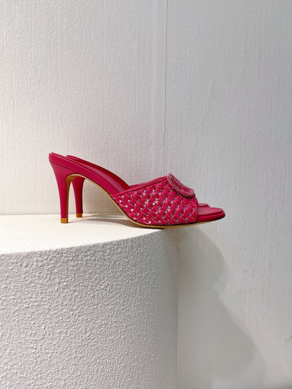 Sandali con tacco alto VT in pelle di pecora rosa fucsia 292793