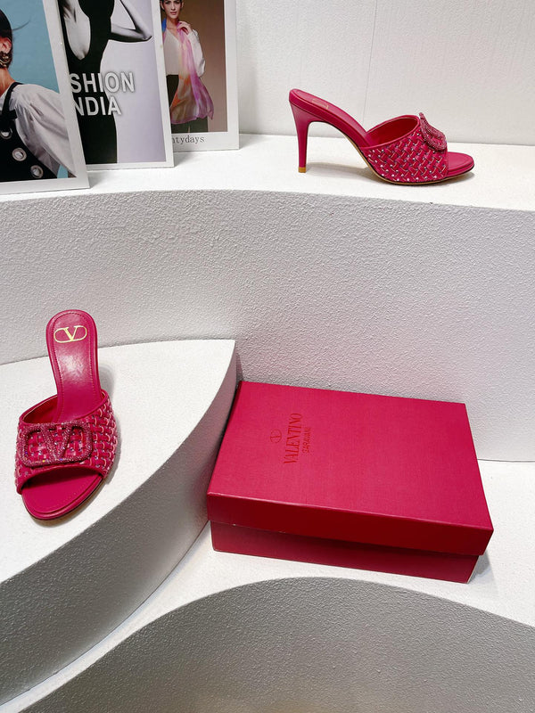 Sandali con tacco alto VT in pelle di pecora rosa fucsia 292793