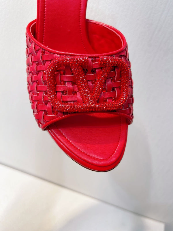 Sandali con tacco alto VT in pelle di pecora rossa 292797