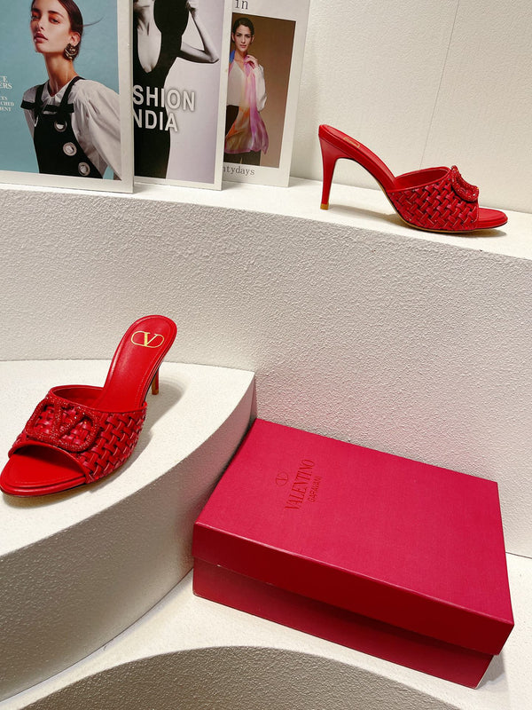 Sandali con tacco alto VT in pelle di pecora rossa 292797