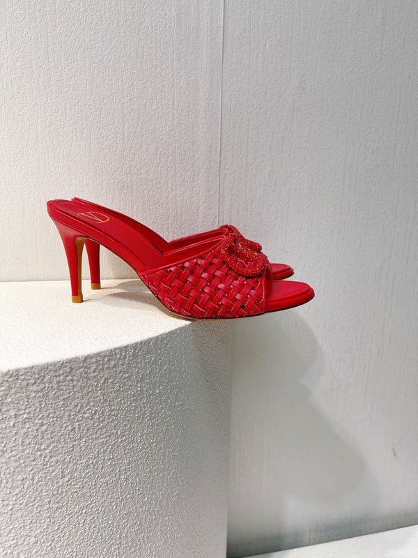 Sandali con tacco alto VT in pelle di pecora rossa 292797