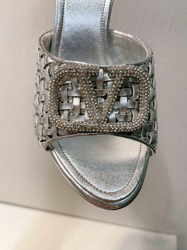 VT High Heeled Sandals Silver Sheepskin 292798