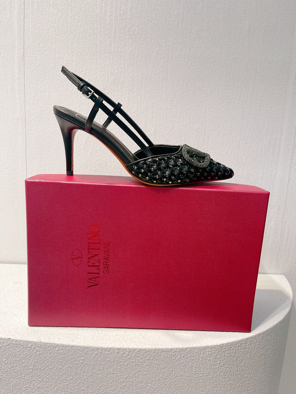 VT High Heeled Slingbacks Black Sheepskin 292799