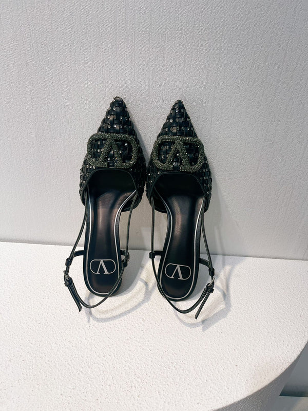 VT High Heeled Slingbacks Black Sheepskin 292799