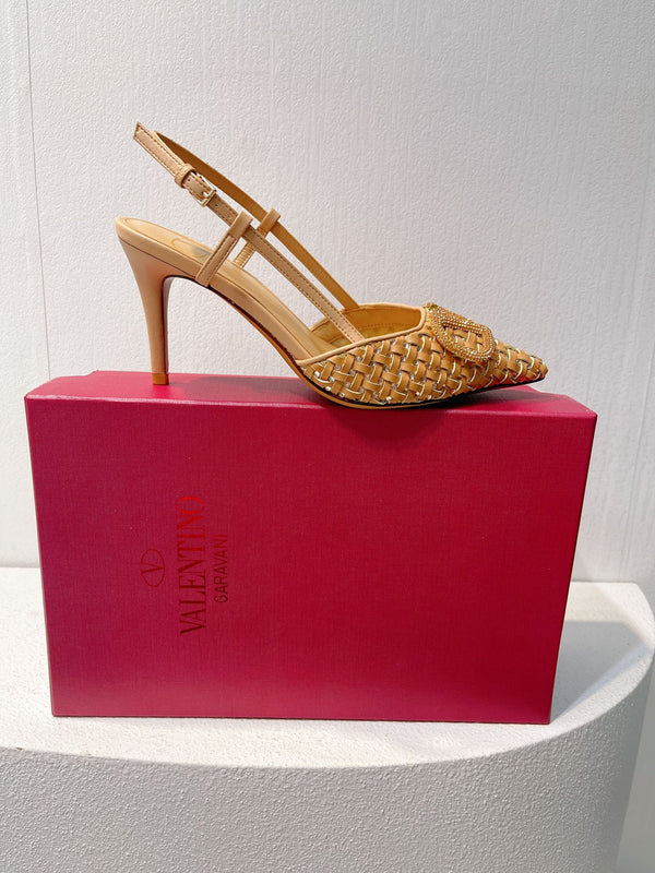 VT Slingback con tacco alto in pelle di pecora marrone Perù 292801