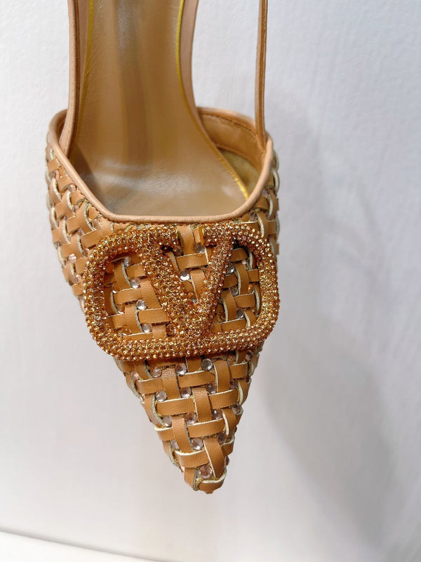 VT Slingback con tacco alto in pelle di pecora marrone Perù 292801