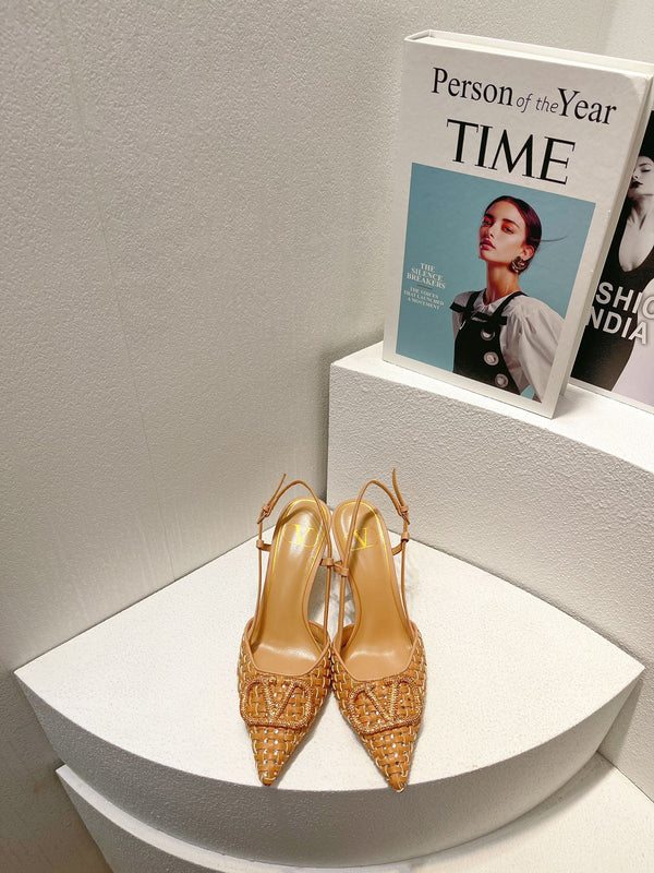 VT Slingback con tacco alto in pelle di pecora marrone Perù 292801