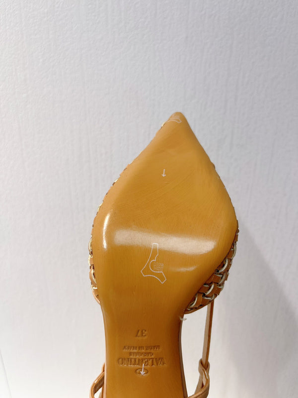 VT Slingback con tacco alto in pelle di pecora marrone Perù 292801