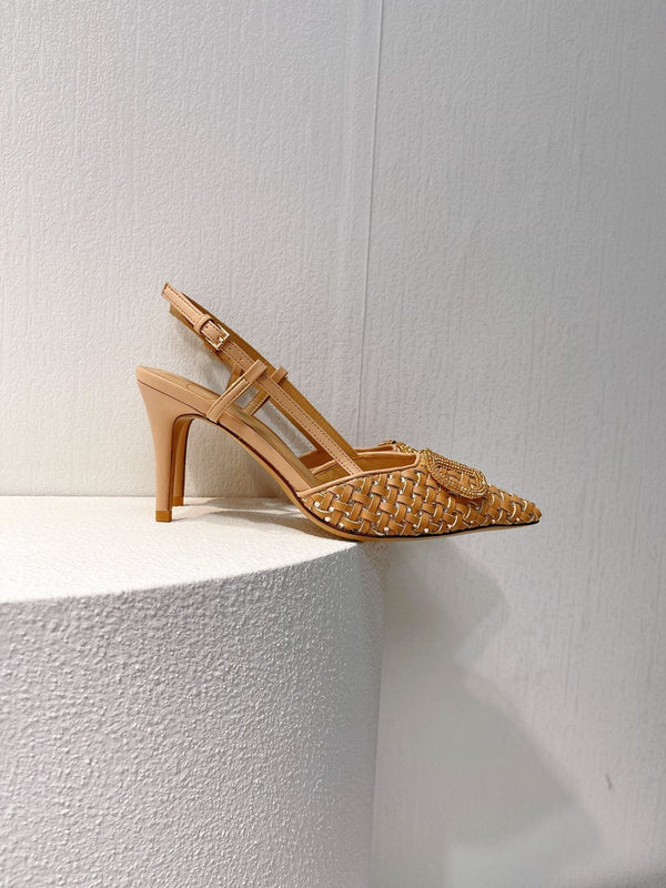 VT Slingback con tacco alto in pelle di pecora marrone Perù 292801