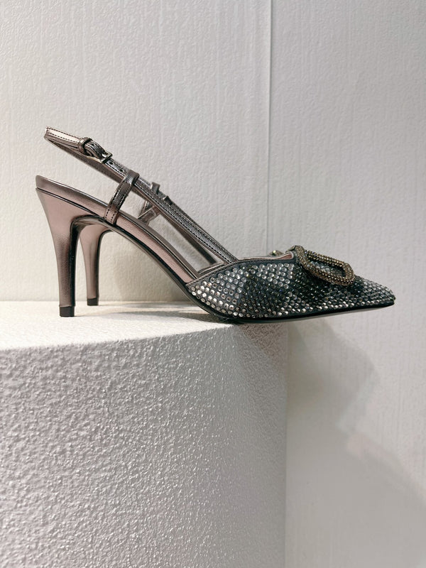 VT High Heeled Slingbacks Gray Sheepskin 292815