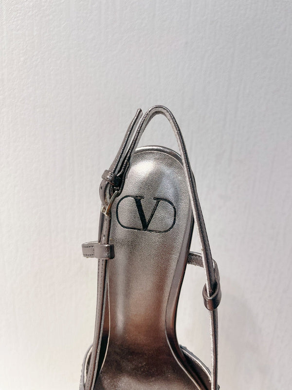 VT High Heeled Slingbacks Gray Sheepskin 292815