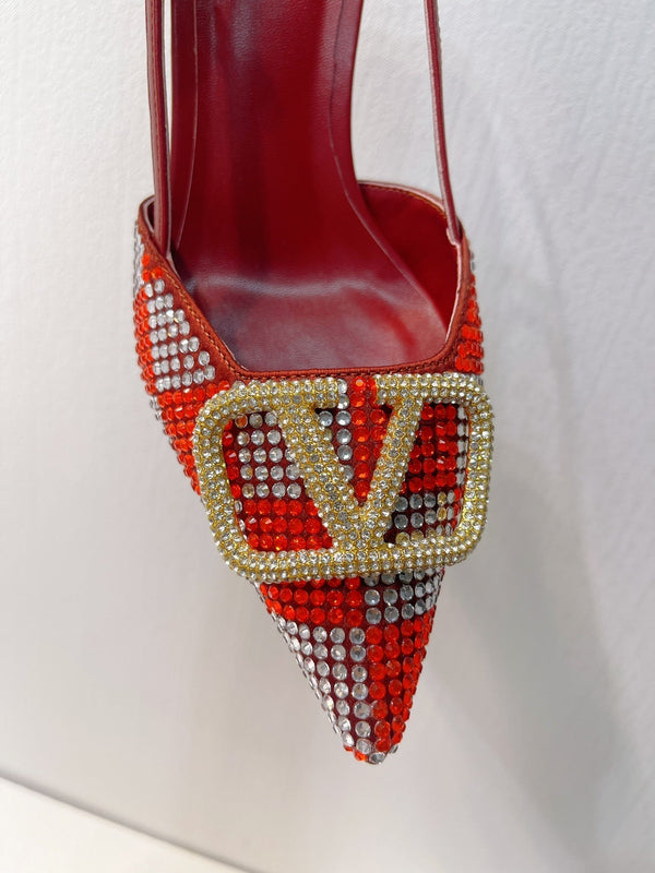 VT High Heeled Slingbacks Red Sheepskin 292816
