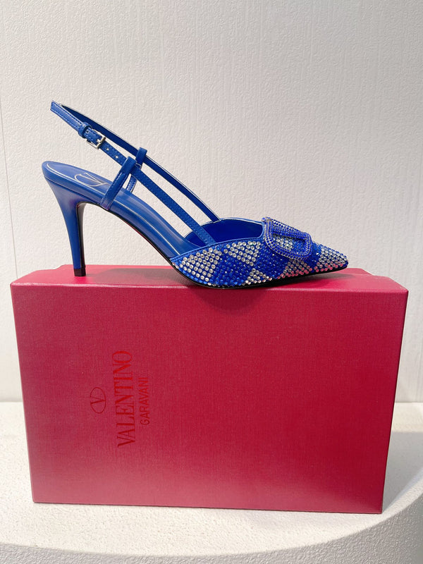 VT High Heeled Slingbacks Blue Sheepskin 292817