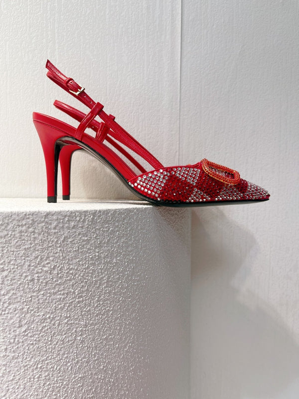 VT High Heeled Slingbacks Cherry Red Sheepskin 292819