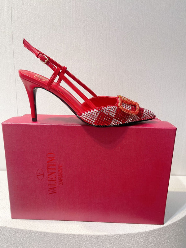 VT High Heeled Slingbacks Cherry Red Sheepskin 292819