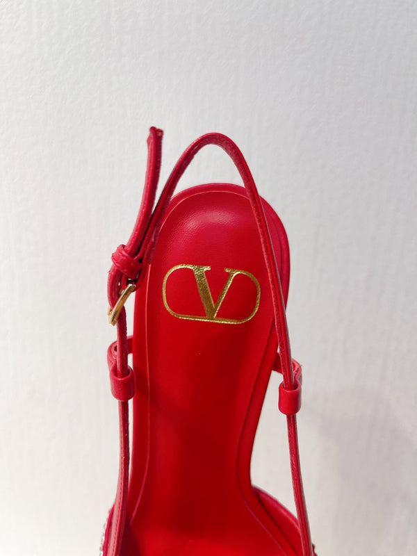 VT High Heeled Slingbacks Cherry Red Sheepskin 292819