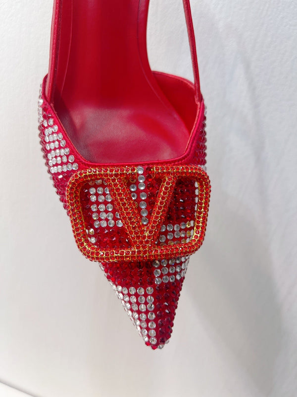 VT High Heeled Slingbacks Cherry Red Sheepskin 292819