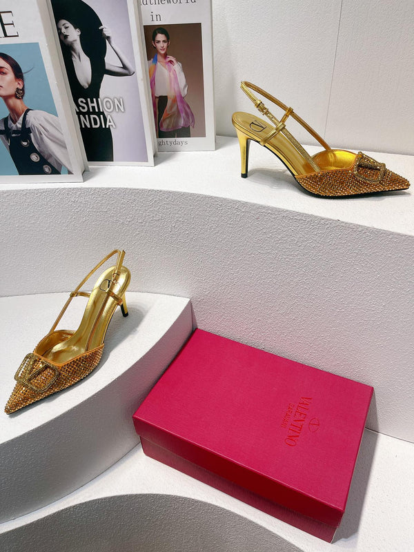 VT High Heeled Slingbacks Gold Sheepskin 292820