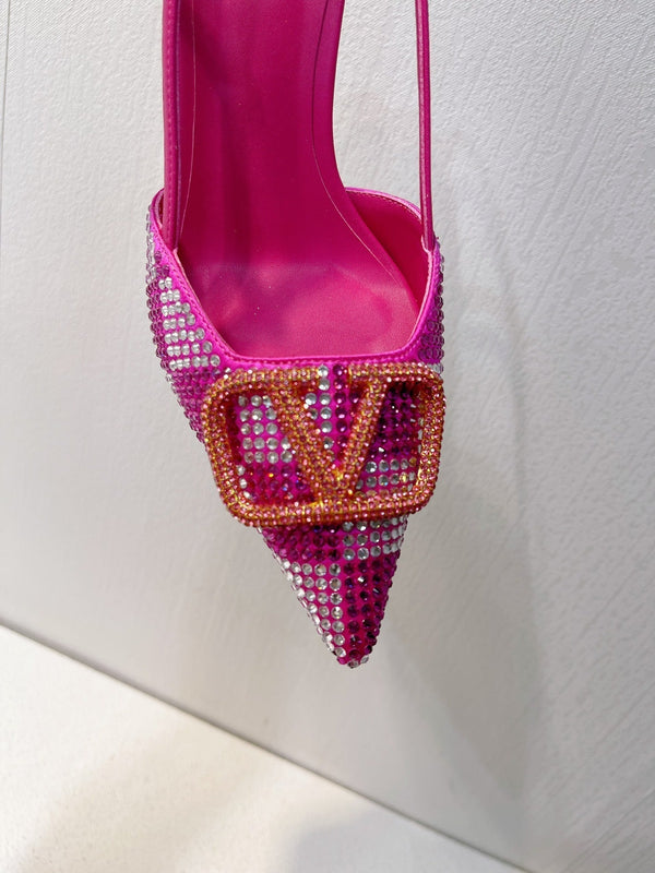 VT Slingback con tacco alto in pelle di pecora rosa fucsia 292821