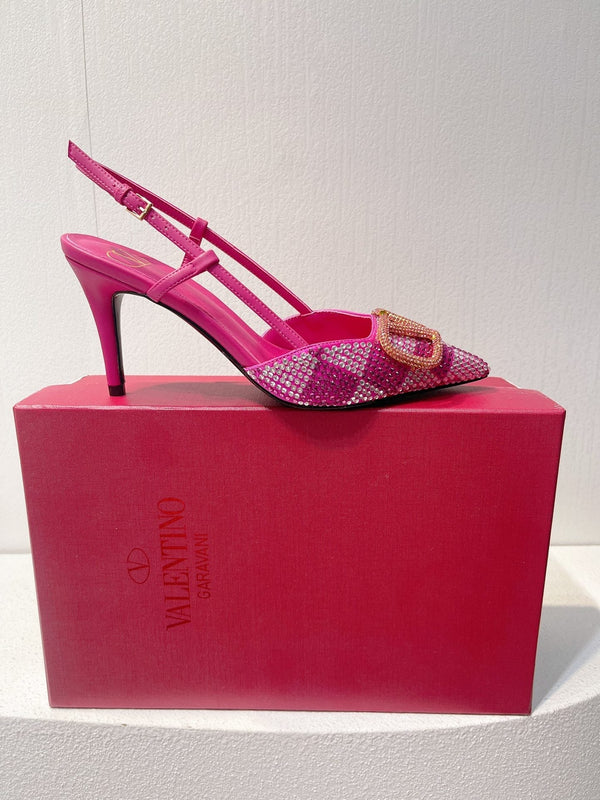 VT Slingback con tacco alto in pelle di pecora rosa fucsia 292821