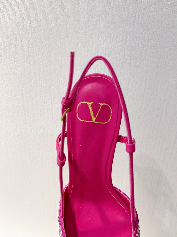 VT Slingback con tacco alto in pelle di pecora rosa fucsia 292821