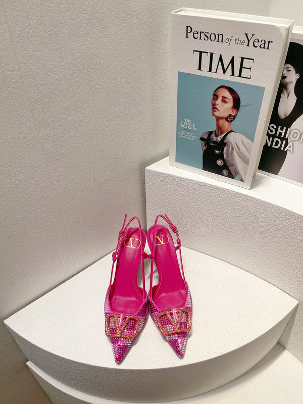 VT Slingback con tacco alto in pelle di pecora rosa fucsia 292821