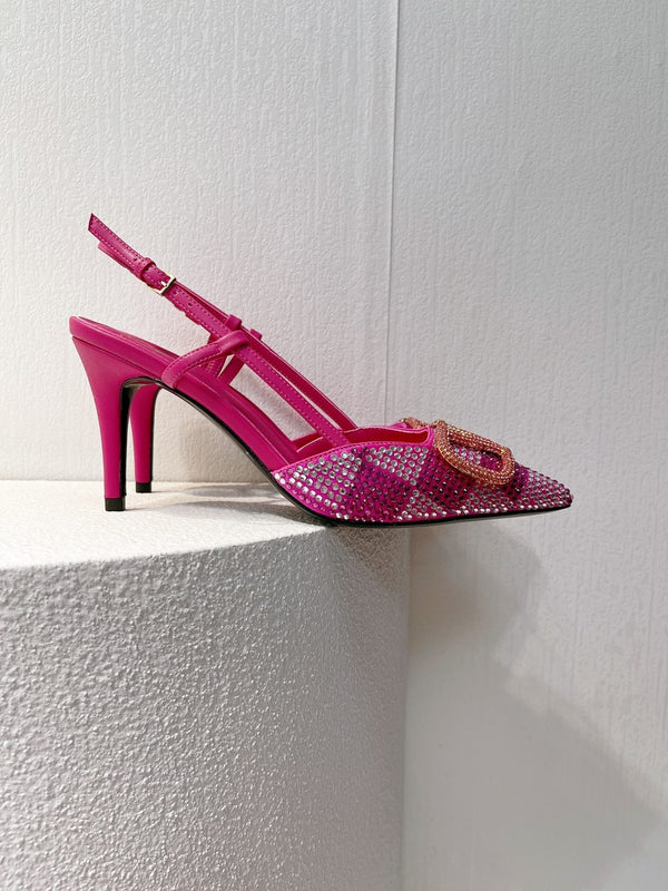 VT Slingback con tacco alto in pelle di pecora rosa fucsia 292821