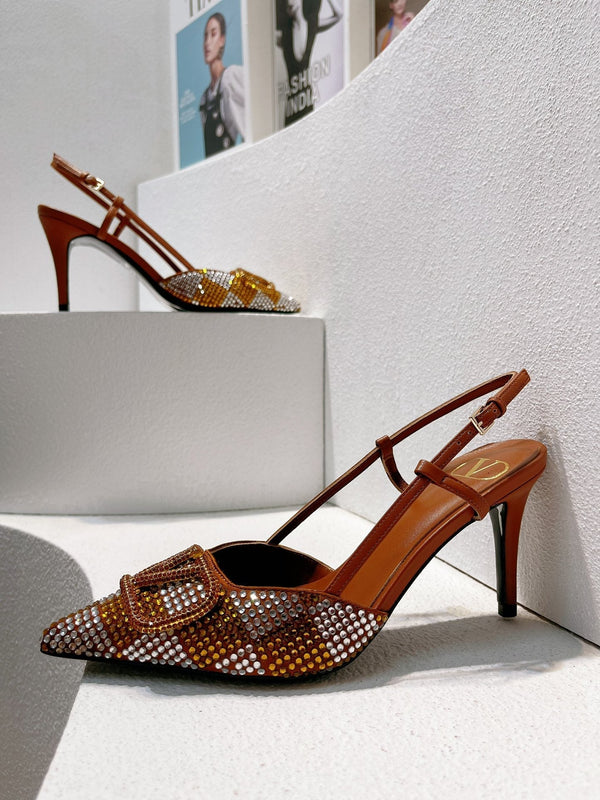 VT High Heeled Slingbacks Russet Sheepskin 292822