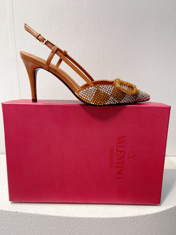 VT High Heeled Slingbacks Russet Sheepskin 292822