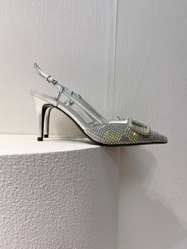 VT High Heeled Slingbacks Silver Sheepskin 292823