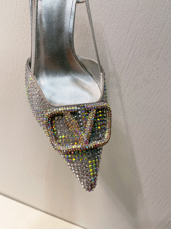 VT High Heeled Slingbacks Silver Sheepskin 292823