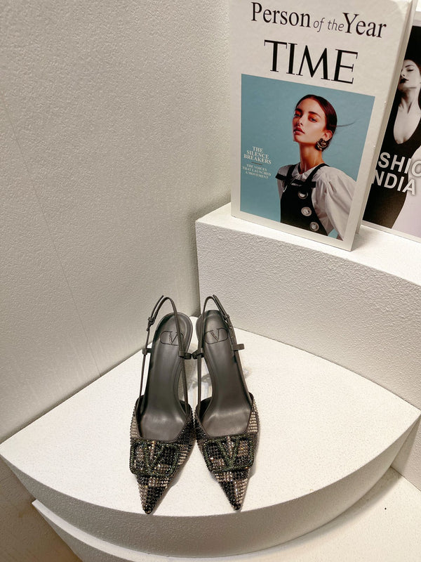 VT High Heeled Slingbacks Charcoal black Sheepskin 292824