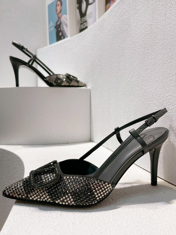 VT High Heeled Slingbacks Charcoal black Sheepskin 292824