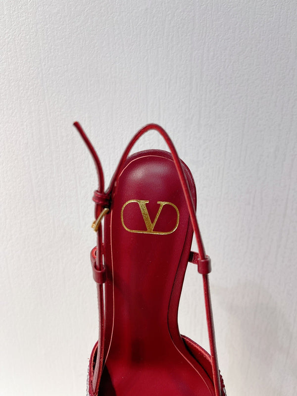 VT High Heeled Slingbacks Ruby Red Sheepskin 292825