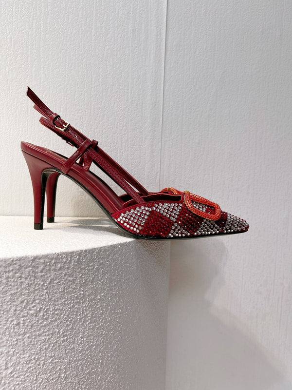VT High Heeled Slingbacks Ruby Red Sheepskin 292825