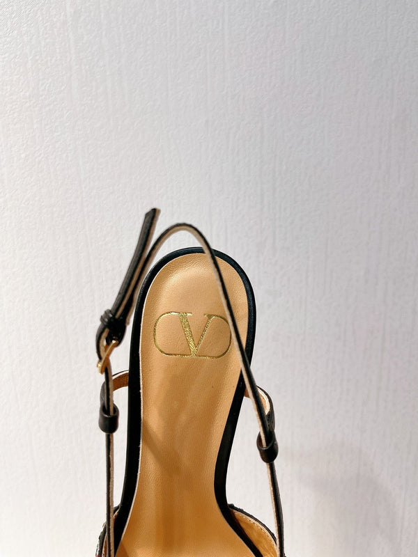 VT High Heeled Slingbacks Black Sheepskin 292828