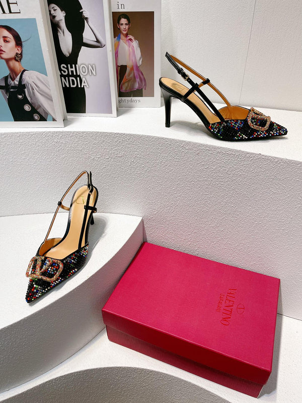 VT High Heeled Slingbacks Black Sheepskin 292828