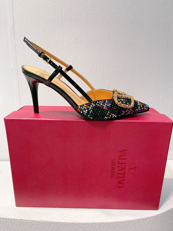 VT High Heeled Slingbacks Black Sheepskin 292828