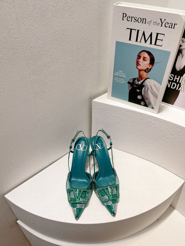 VT High Heeled Slingbacks Emerald Green Sheepskin 292829