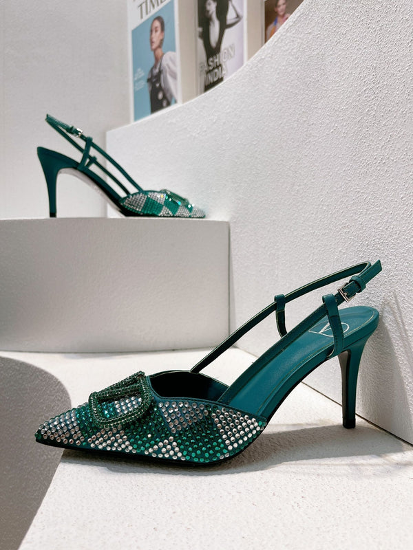 VT High Heeled Slingbacks Emerald Green Sheepskin 292829