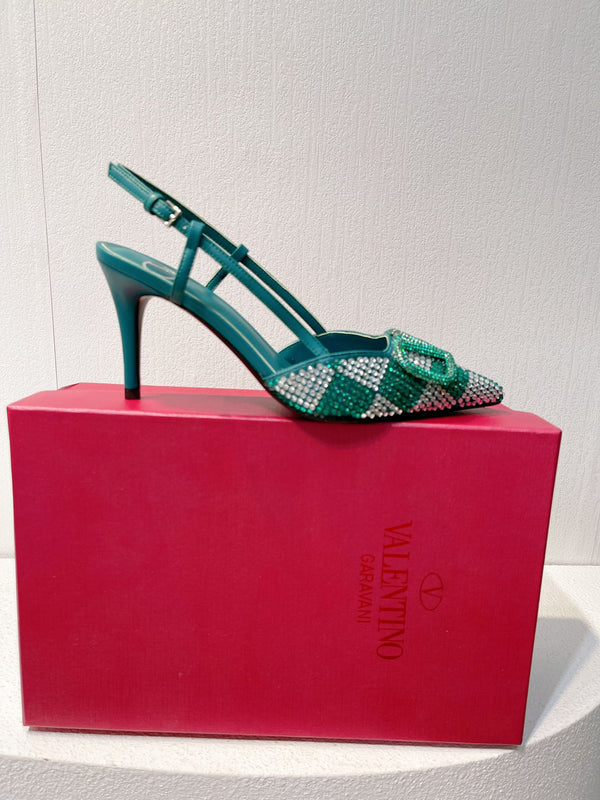 VT High Heeled Slingbacks Emerald Green Sheepskin 292829