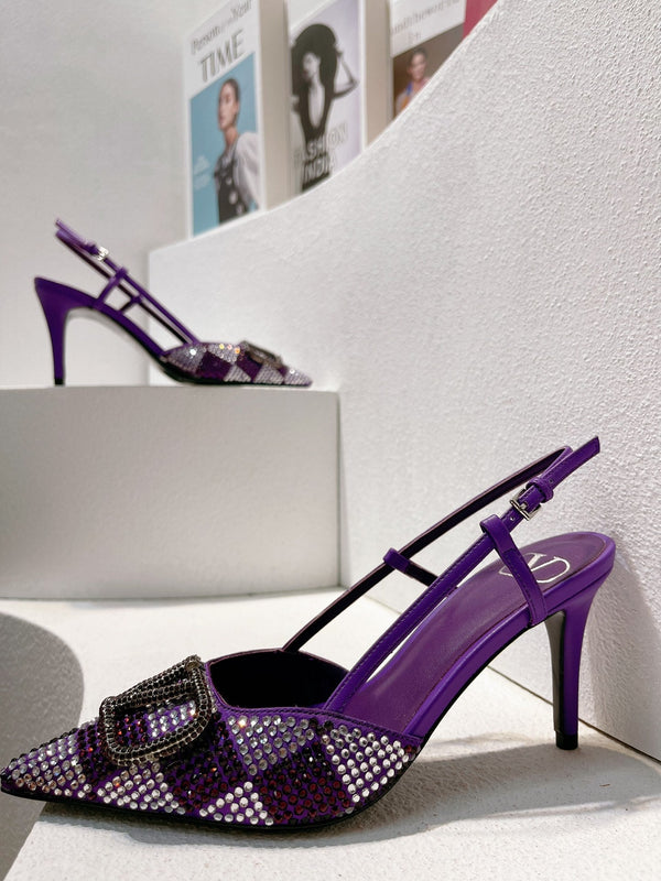VT High Heeled Slingbacks Purple Sheepskin 292830